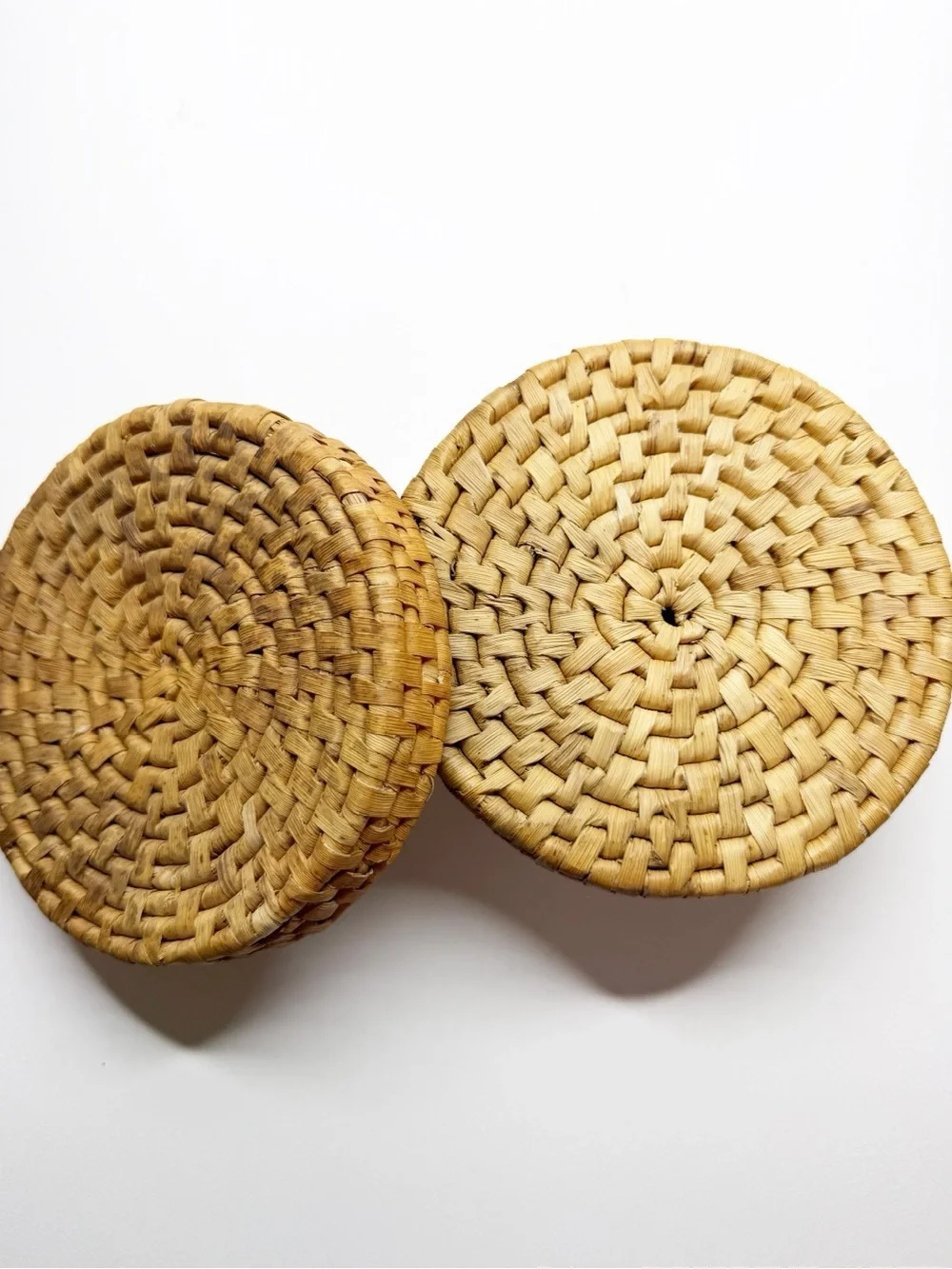Vintage Boho Woven Wicker Coasters and Caddy Set
